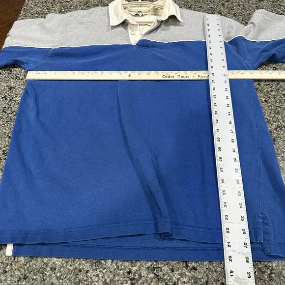 Vintage Eddie Bauer Polo Shirt Men XLT Blue Gray Long Sleeve Rugby Retro FLAW - Picture 8 of 10